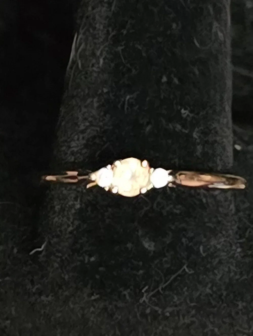 Delicate Moissanite Rose Gold Over Silver Ring with Clear Stones Size 9